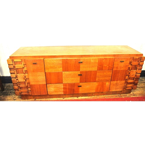 110 - Vintage teak sideboard by J Lichtenberg & Sons, New York, with shelved side presses, 3 central drawe... 