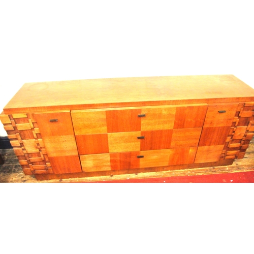 110 - Vintage teak sideboard by J Lichtenberg & Sons, New York, with shelved side presses, 3 central drawe... 