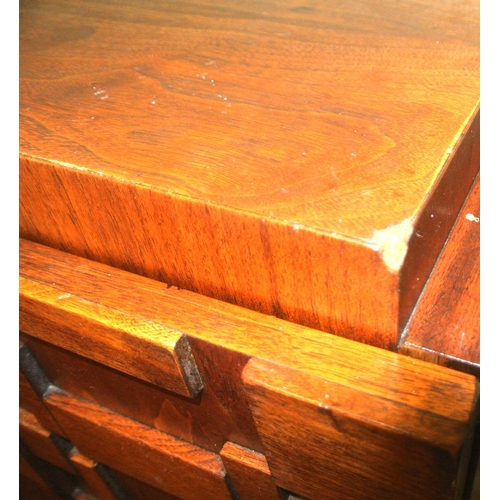 110 - Vintage teak sideboard by J Lichtenberg & Sons, New York, with shelved side presses, 3 central drawe... 