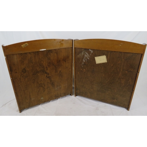 181 - Pair of Edwardian design bowfronted 4-tier open bookshelves with shaped sides, stamped 'Remploy'