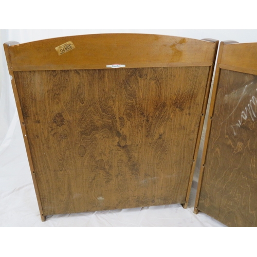 181 - Pair of Edwardian design bowfronted 4-tier open bookshelves with shaped sides, stamped 'Remploy'