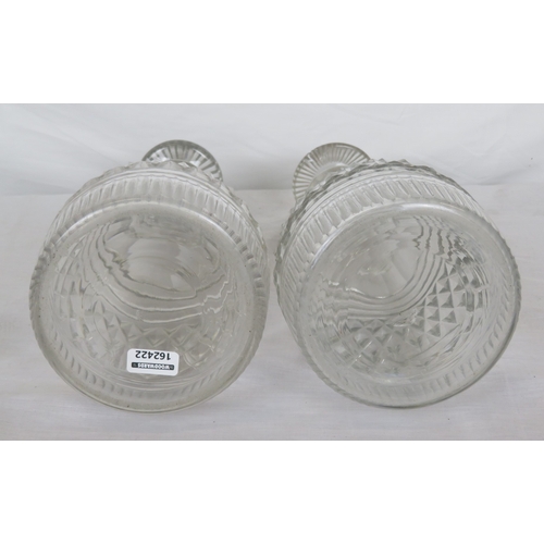 184 - Pair of Irish cut glass 3-ring decanters with panelled and diamond decoration and stoppers