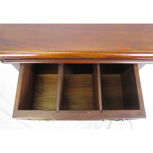 186 - Edwardian design mahogany chest of 3 sectioned drawers with brass drop handles, on bracket feet