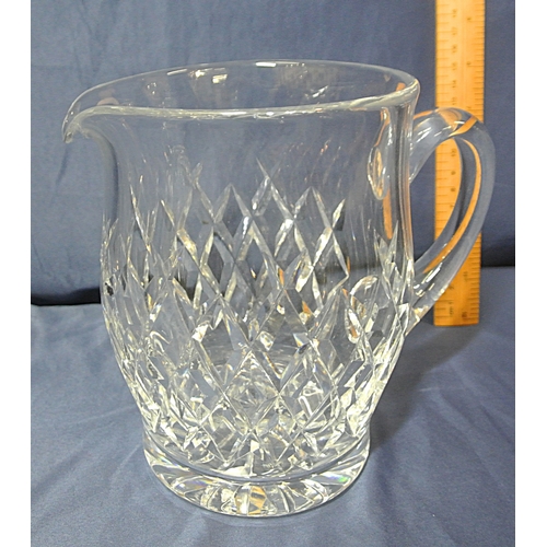 187 - Heavy Waterford Crystal cut glass water jug diamond decoration and shaped handle