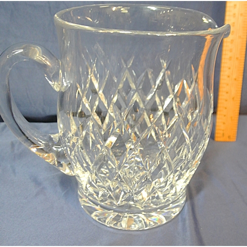 187 - Heavy Waterford Crystal cut glass water jug diamond decoration and shaped handle