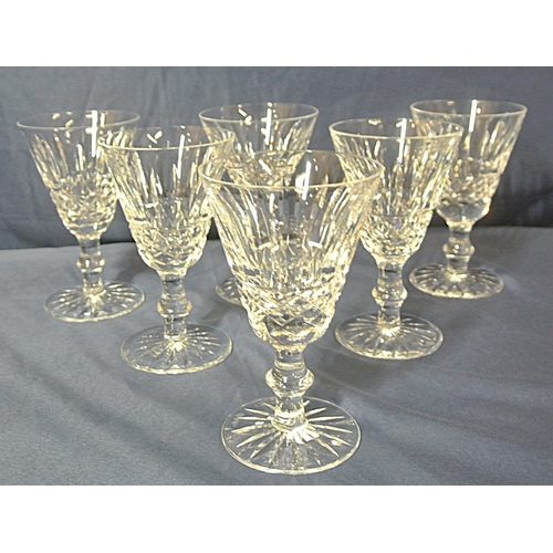 188 - Set of 6 Waterford Crystal cut glass flared wine glasses with diamond decoration & knop stems