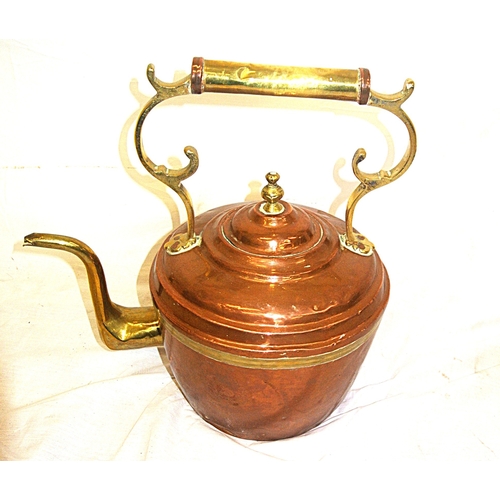 193 - Oriental copper and brass kettle with shaped handles and spout