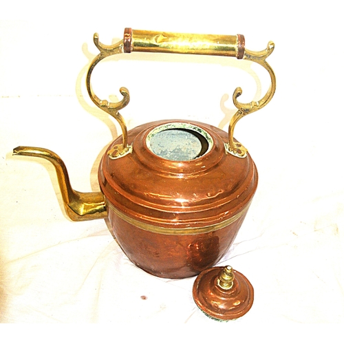 193 - Oriental copper and brass kettle with shaped handles and spout