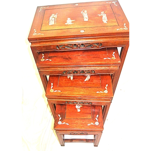 201 - Quartetto nest of 4 graduated Oriental tables with Mother of Pearl foliate and figured inlay