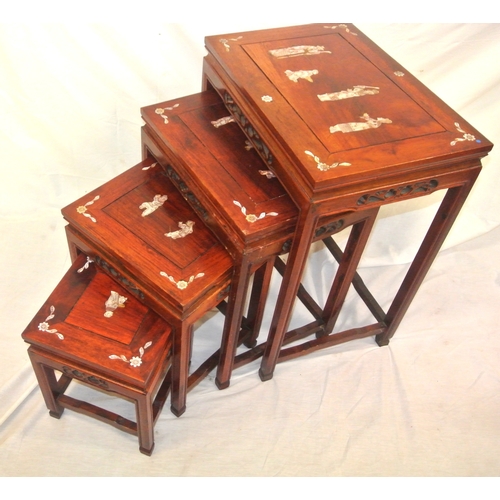 201 - Quartetto nest of 4 graduated Oriental tables with Mother of Pearl foliate and figured inlay