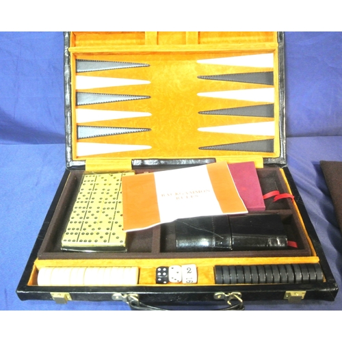 203 - Backgammon set in leather carrying case ( 1 draft missing)