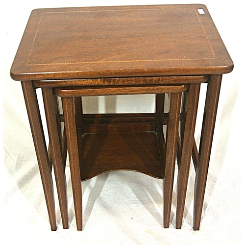 211 - Nest of 3 Edwardian graduated tables with square tapering legs and stretchers