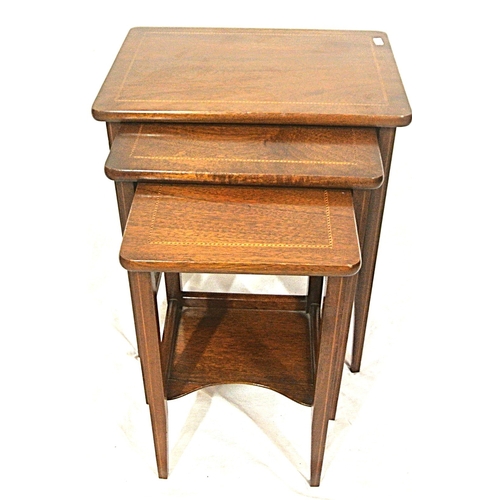 211 - Nest of 3 Edwardian graduated tables with square tapering legs and stretchers