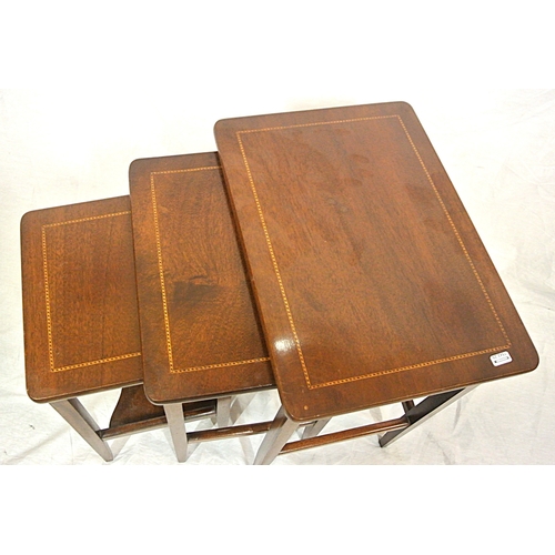 211 - Nest of 3 Edwardian graduated tables with square tapering legs and stretchers
