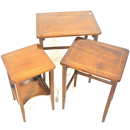 211 - Nest of 3 Edwardian graduated tables with square tapering legs and stretchers