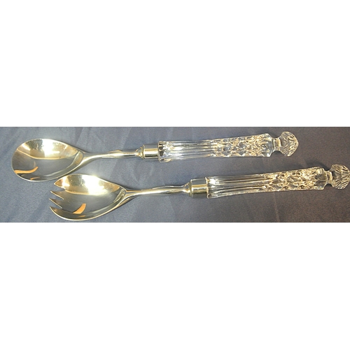214 - Pair of Waterford Crystal handles silver plated salad servers
