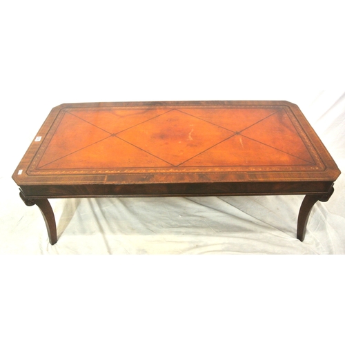 216 - Edwardian inlaid mahogany oblong coffee or occasional table with leatherette inset, on shaped reeded... 