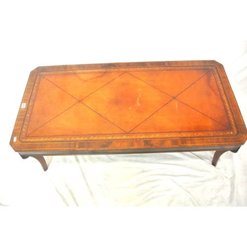 216 - Edwardian inlaid mahogany oblong coffee or occasional table with leatherette inset, on shaped reeded... 