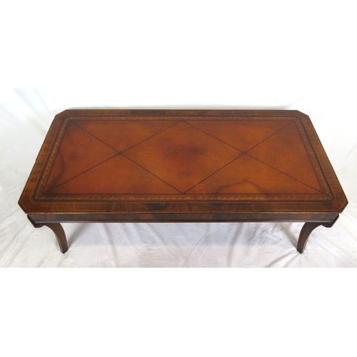 216 - Edwardian inlaid mahogany oblong coffee or occasional table with leatherette inset, on shaped reeded... 