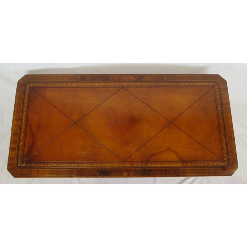 216 - Edwardian inlaid mahogany oblong coffee or occasional table with leatherette inset, on shaped reeded... 