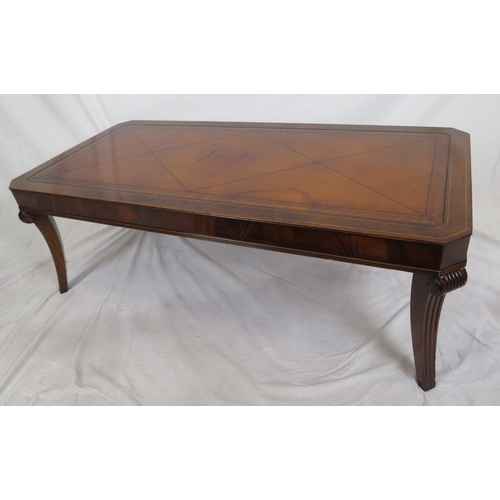 216 - Edwardian inlaid mahogany oblong coffee or occasional table with leatherette inset, on shaped reeded... 
