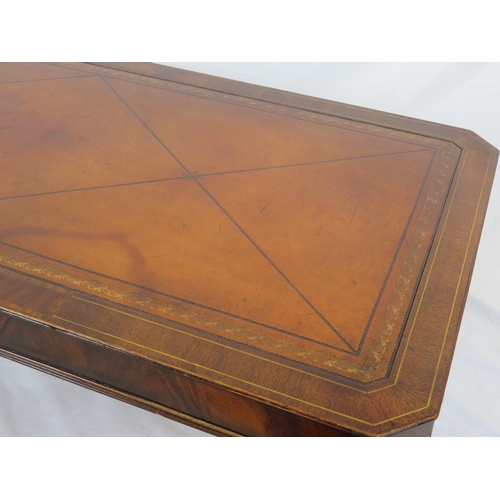 216 - Edwardian inlaid mahogany oblong coffee or occasional table with leatherette inset, on shaped reeded... 