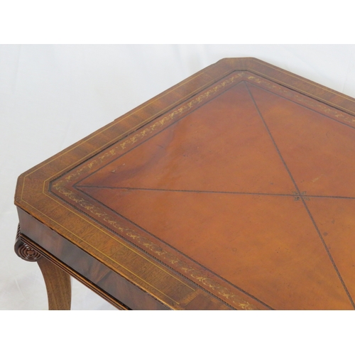 216 - Edwardian inlaid mahogany oblong coffee or occasional table with leatherette inset, on shaped reeded... 