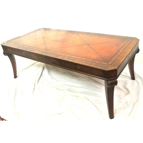 216 - Edwardian inlaid mahogany oblong coffee or occasional table with leatherette inset, on shaped reeded... 