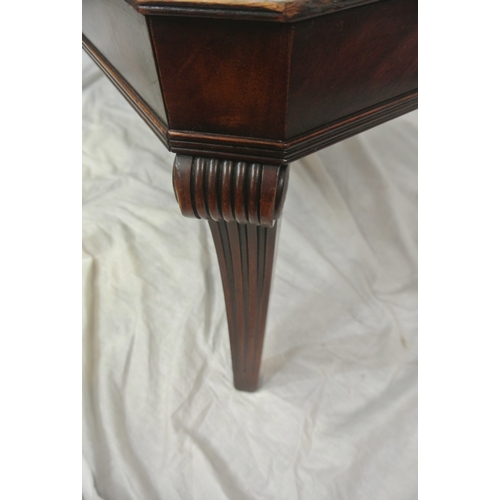 216 - Edwardian inlaid mahogany oblong coffee or occasional table with leatherette inset, on shaped reeded... 