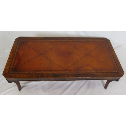 216 - Edwardian inlaid mahogany oblong coffee or occasional table with leatherette inset, on shaped reeded... 