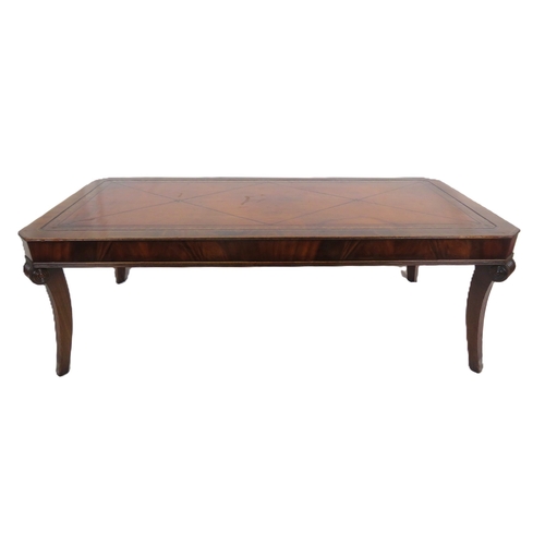 216 - Edwardian inlaid mahogany oblong coffee or occasional table with leatherette inset, on shaped reeded... 