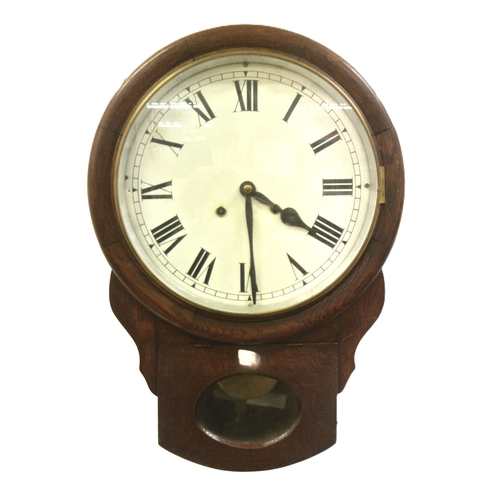 217 - Edwardian mahogany cased regulator wall clock with round brass framed dial and pendulum