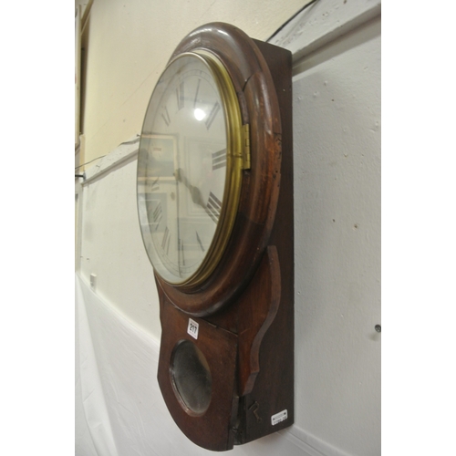 217 - Edwardian mahogany cased regulator wall clock with round brass framed dial and pendulum
