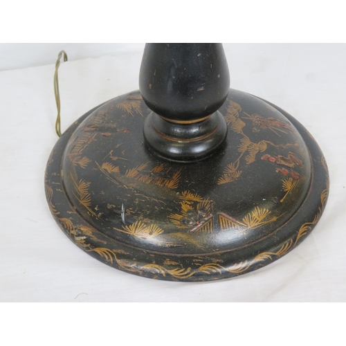 229 - Chinoiserie electric lamp with turned column and round base