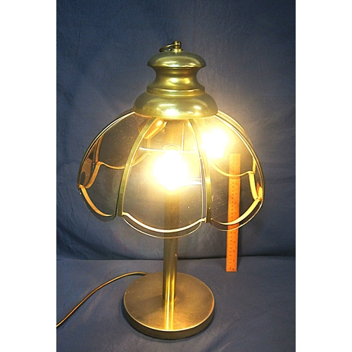 233 - Art nouveau style chrome electric lamp with shaped glass panels and round base