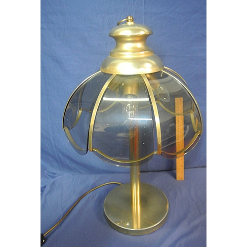 233 - Art nouveau style chrome electric lamp with shaped glass panels and round base
