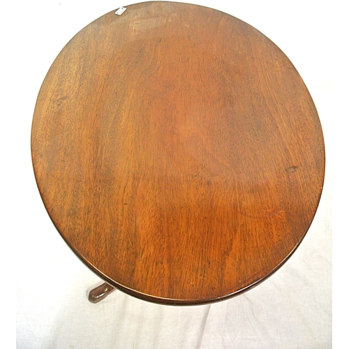 236 - Victorian mahogany oval occasional table with tip-up top, turned column on hipped tripod