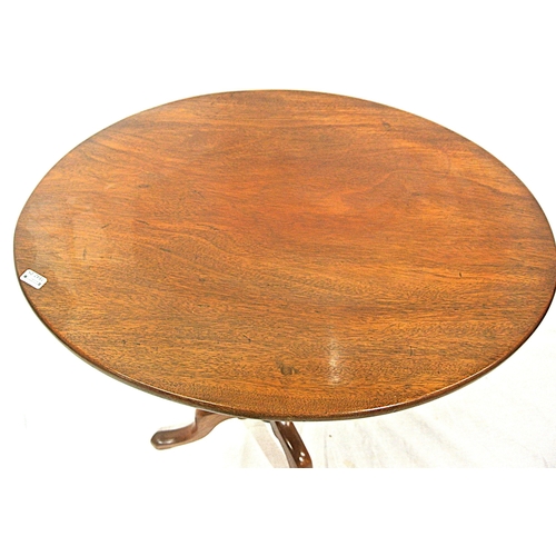 236 - Victorian mahogany oval occasional table with tip-up top, turned column on hipped tripod