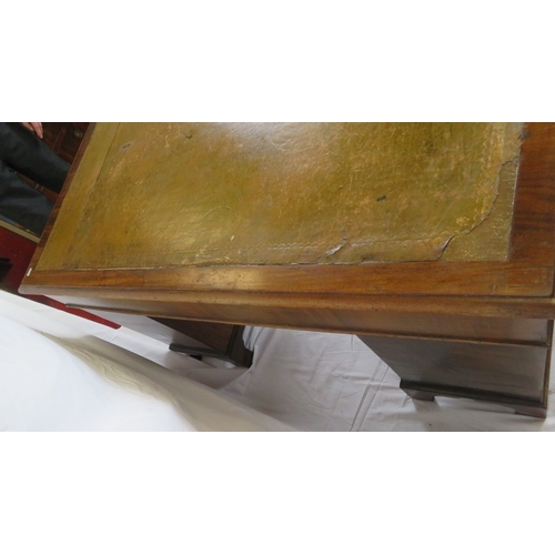 240 - Edwardian mahogany pedestal desk with 3 frieze drawers, 6 side drawers, round brass drop handles, on... 