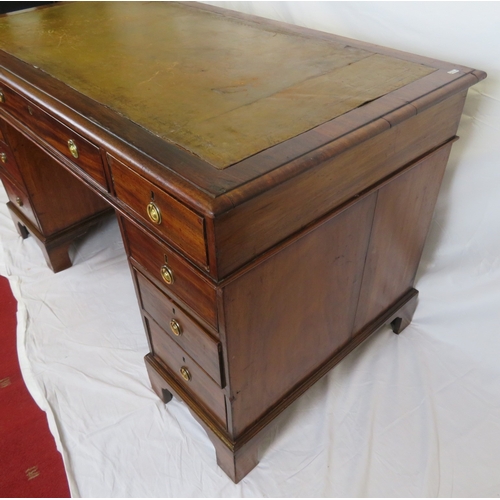 240 - Edwardian mahogany pedestal desk with 3 frieze drawers, 6 side drawers, round brass drop handles, on... 