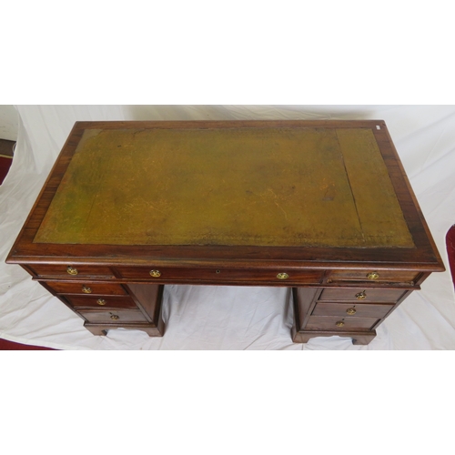240 - Edwardian mahogany pedestal desk with 3 frieze drawers, 6 side drawers, round brass drop handles, on... 