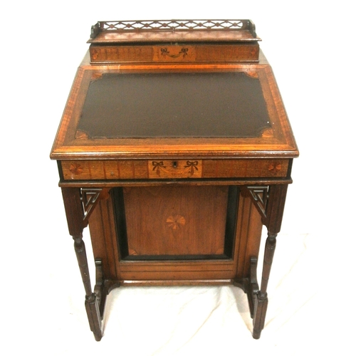 76 - Edwardian inlaid mahogany davenport with with lift-up lids, sectioned interior, leatherette inset, 4... 