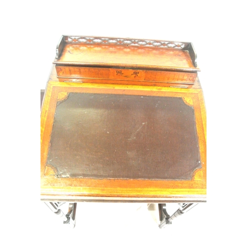 76 - Edwardian inlaid mahogany davenport with with lift-up lids, sectioned interior, leatherette inset, 4... 