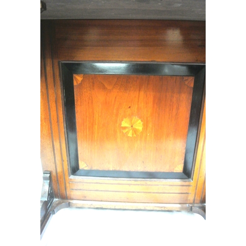 76 - Edwardian inlaid mahogany davenport with with lift-up lids, sectioned interior, leatherette inset, 4... 