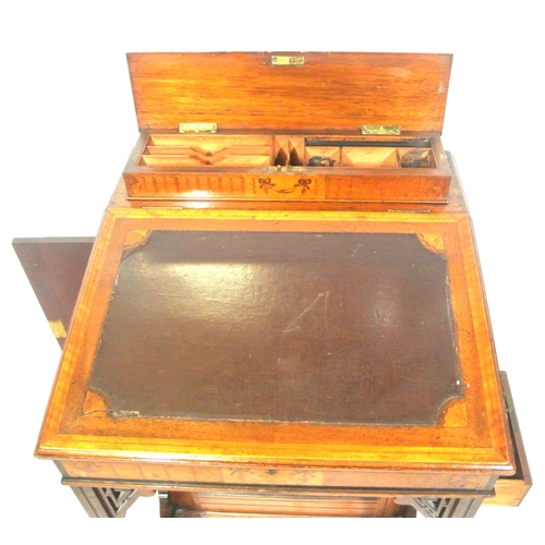 76 - Edwardian inlaid mahogany davenport with with lift-up lids, sectioned interior, leatherette inset, 4... 