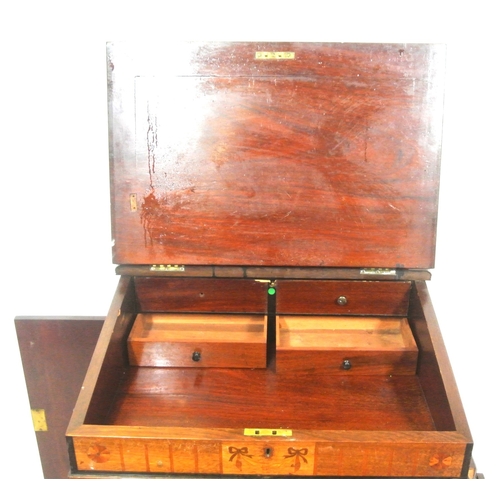 76 - Edwardian inlaid mahogany davenport with with lift-up lids, sectioned interior, leatherette inset, 4... 