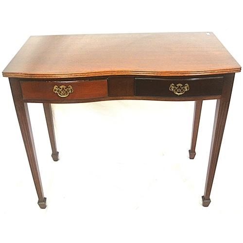 79 - Edwardian design serpentine fronted hall or side table with reded borders, frieze drawers with drop ... 