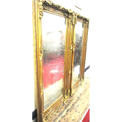 90 - Pair of Regency style gilt framed bevelled glass mirrors with ornate foliate, scroll and beaded deco... 
