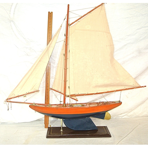 93 - Hand crafted timber model of gaff rigged yacht on stand