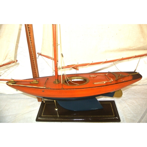93 - Hand crafted timber model of gaff rigged yacht on stand